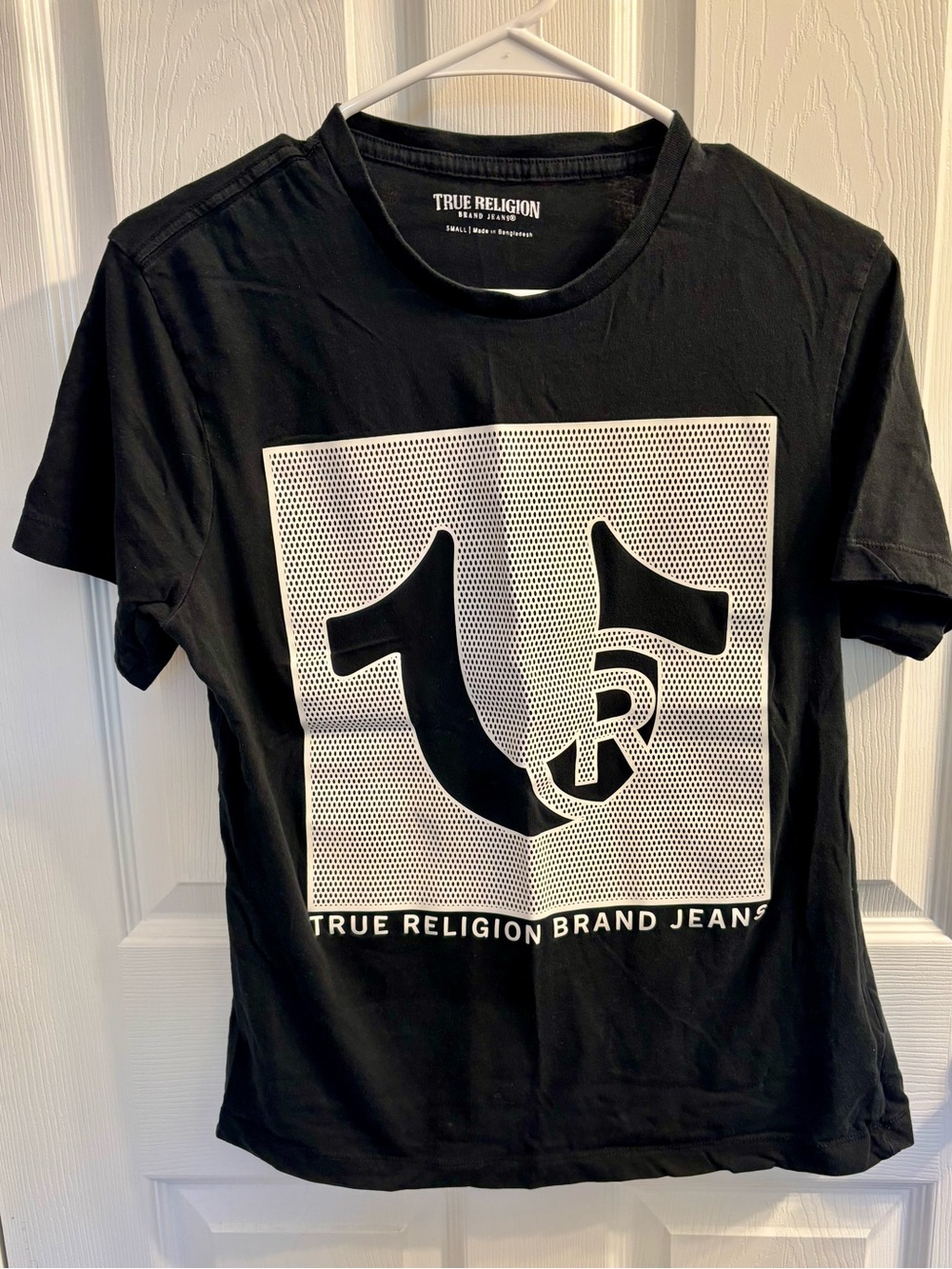 True Religion Black Tee with White Logo Square Graphic
